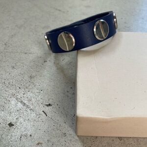 Stylish Blue Leather Bracelet with Silver Accents